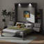 Lit escamotable mural multifonctionnel avec tablettes, tiroirs et éclairage DEL-1662324780