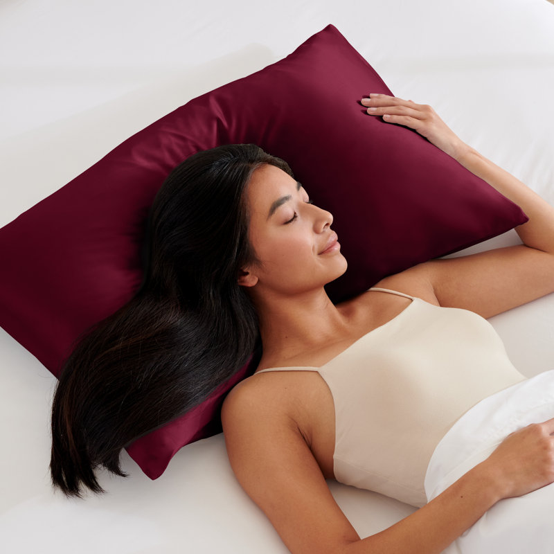 100% Mulberry Silk Pillowcase Zipper Closure, 1 Standard (Zipper Closure) Pillowcase, Burgundy