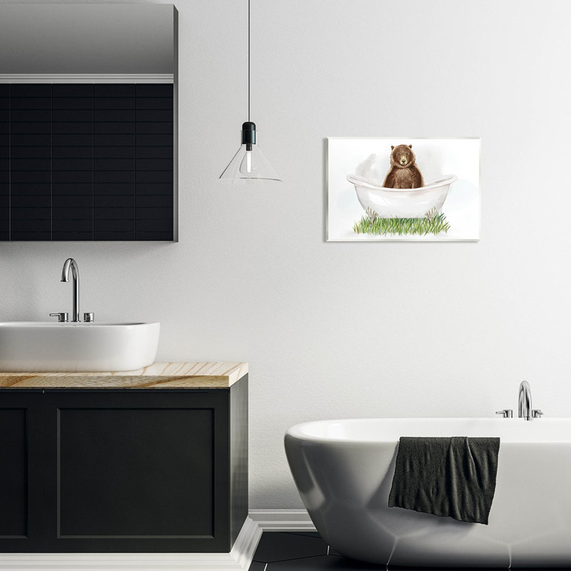 Ours dans la baignoire, art mural sur toile par Ziwei Li, H 13 po x l 19 po x P 0,5 po, Bois