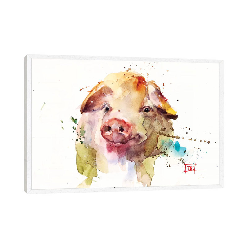 Oink by Dean Crouser - Painting on Canvas, White Framed, 66.04 cm H x 45.72 cm W