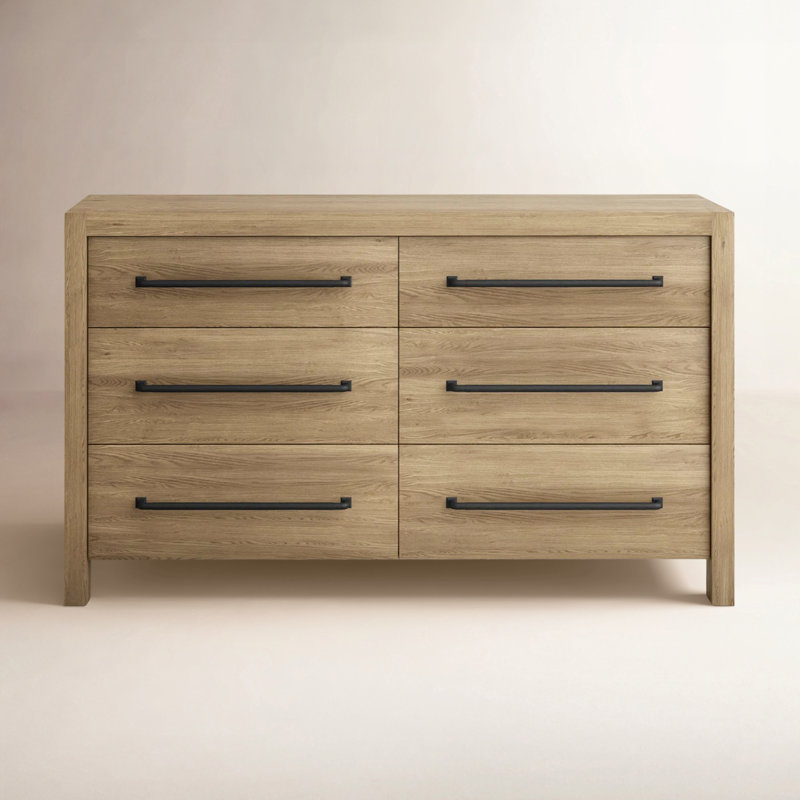 Laroche 62" W 6-Drawer Double Dresser with Dovetail Joinery, Pale Oak