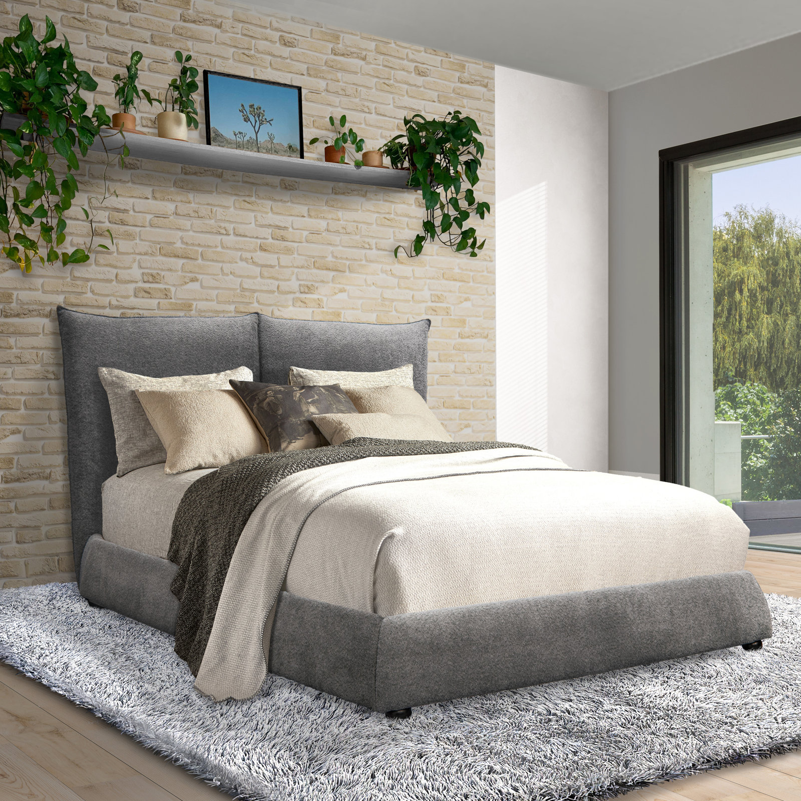Katalina Culloden Upholstered Panel Bed, Queen, Ivory