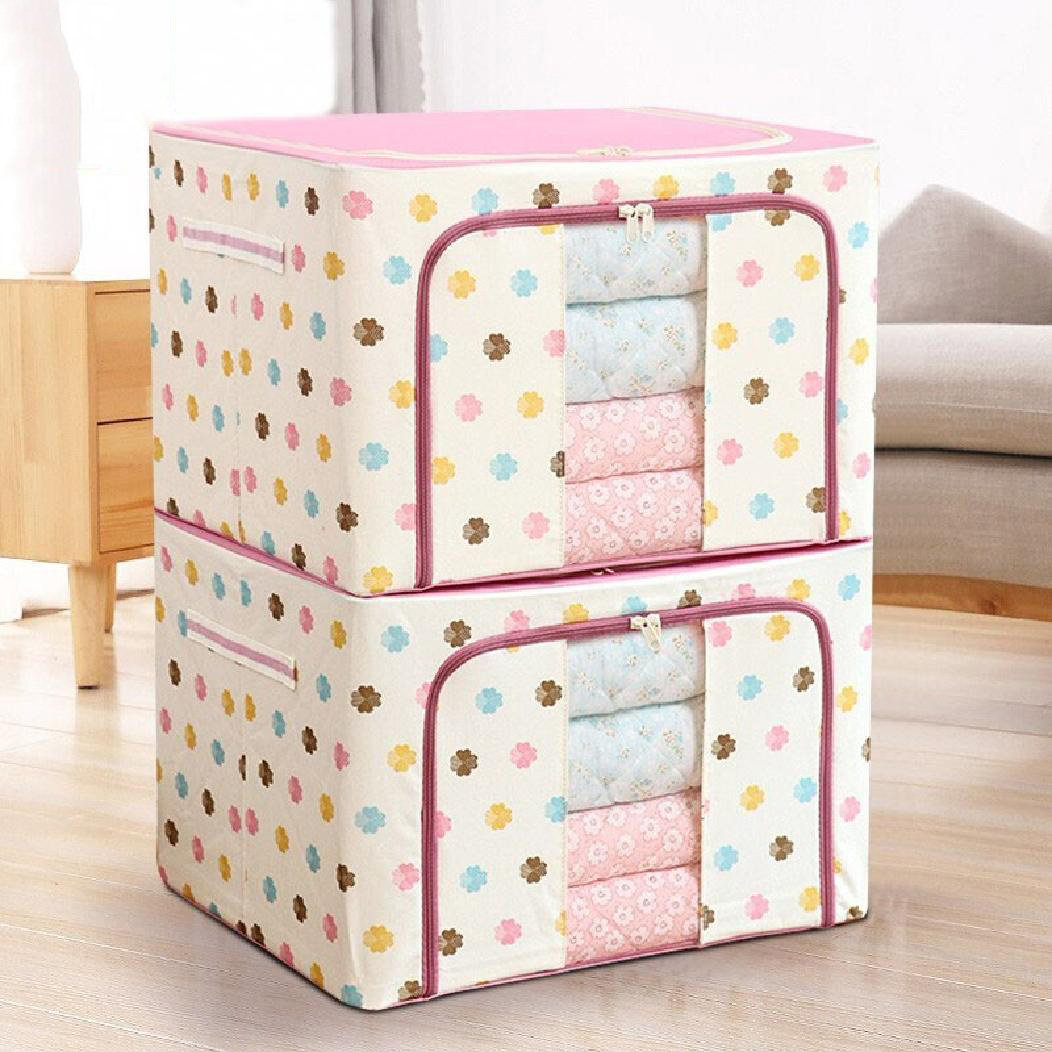 Rebrilliant Collapsible Storage Bins with Lids, Slub Fabric Decorative Storage Box with Handles, Sturdy Storage Basket for Clothes,Toys, Books, Storage Organizer