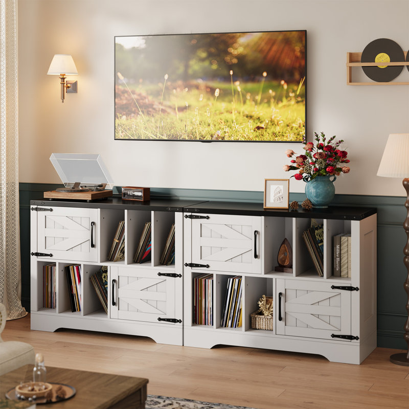 Table tournante 39 po avec rangement pour disque vinyle, Blanc