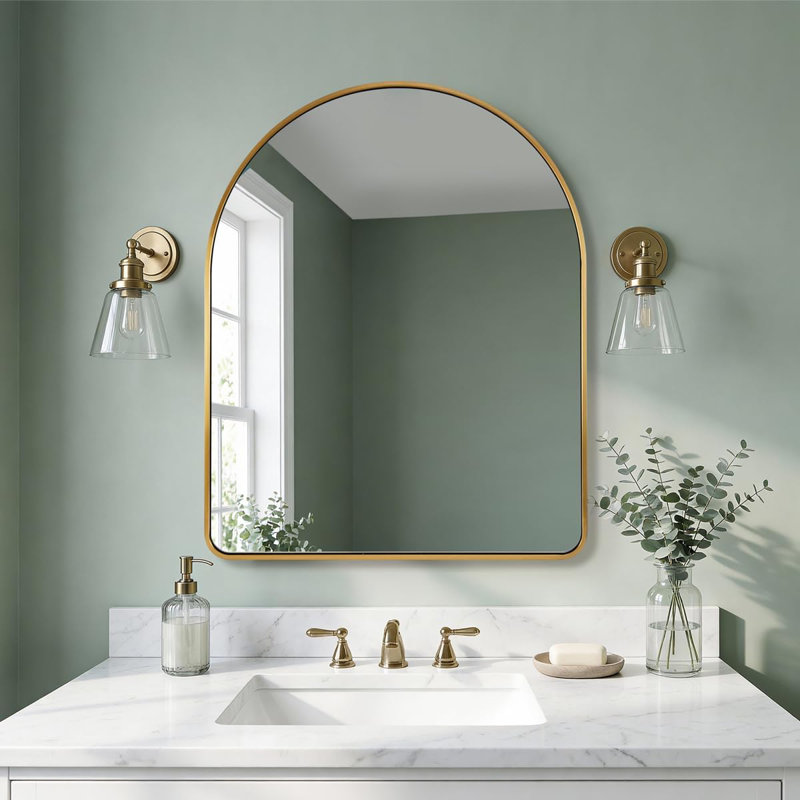 Miroir de salle de bain Malisa Cadre épais en acier inoxydable, Or brossé, 30" x 24"