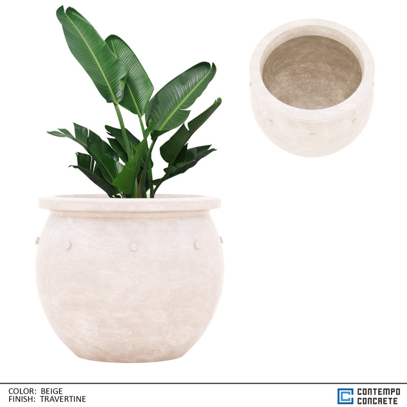 Zena Planter, 24"H x 36"W x 36"D, Travertine Beige