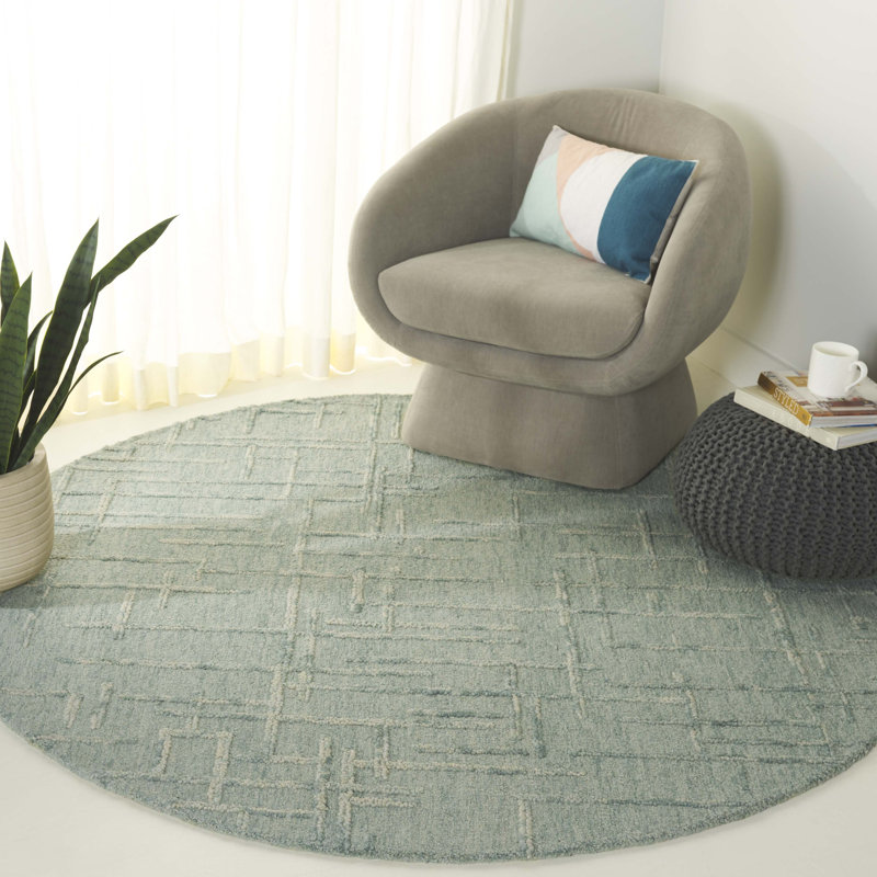 Melaniece Ebony Hand Tufted Wool Cotton Abstract Rug in Green, Round 6'