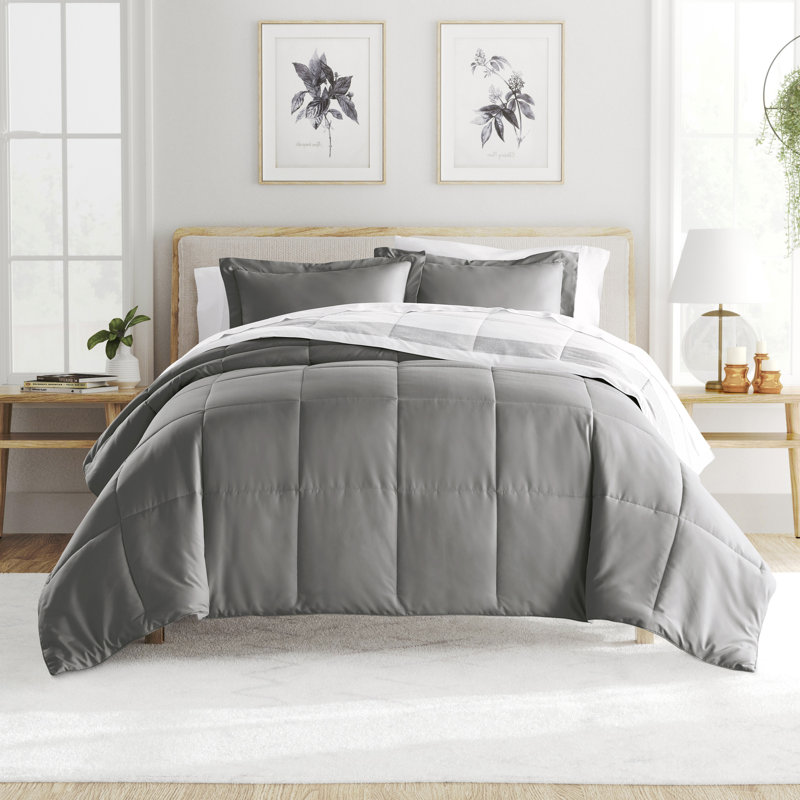 Gray Twin Reversible Down Alternative Microfiber Comforter Set