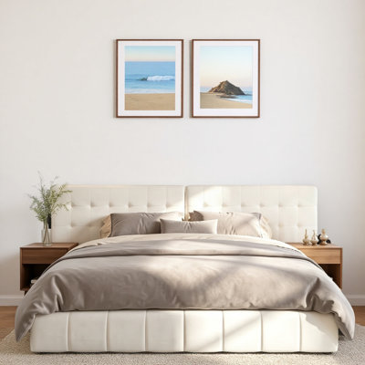 Velvet Upholstered Bed with Wide Tufted Headboard