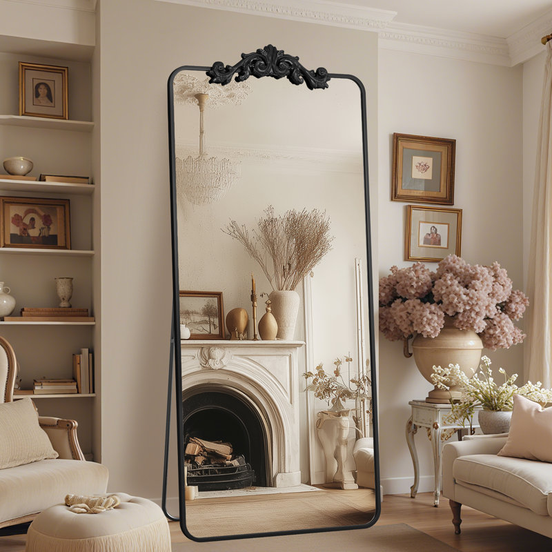 Miroir pleine longueur rétro gravé, 71"×28", Noir
