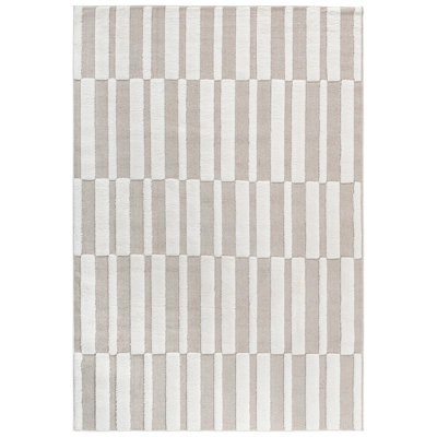 Modern Design Step Collection High-Low Striped Beige/Cream Indoor Area Rug