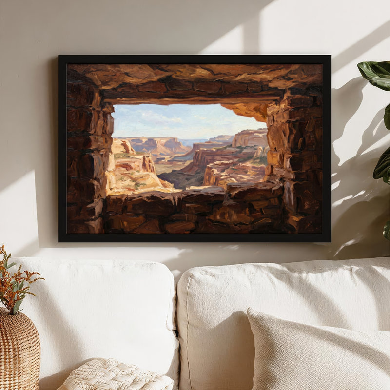 Art mural sur toile noir encadré pour le salon, la chambre à coucher, le bureau ou le vestibule - décoration murale décorative avec vue sur le canyon