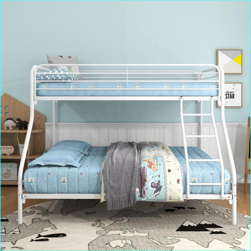 Twin-Over-Full Metal Bunk Bed - Heavy Duty 250/350lbs, Noise-Free, No Box Spring Needed, White, White