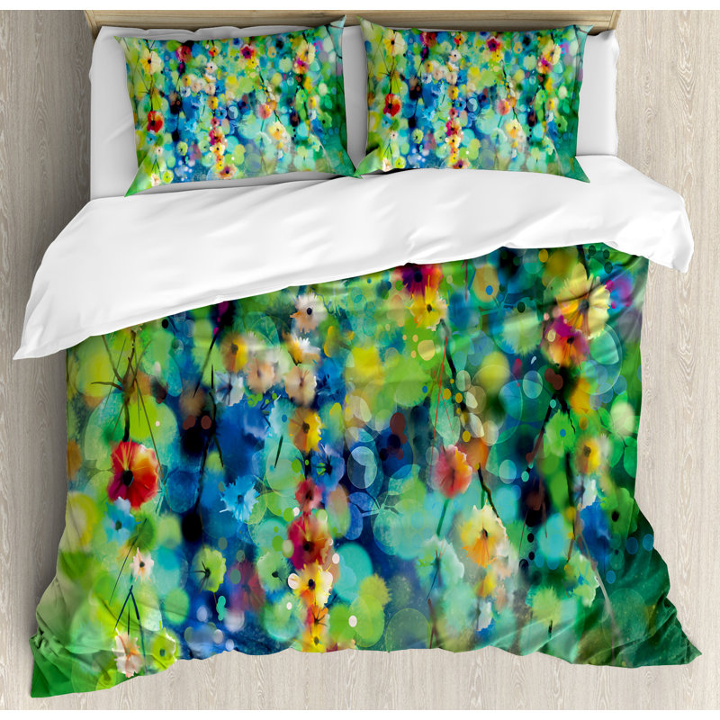 Watercolor Flower Home Farmhouse / Country Polyester Floral Duvet Cover, King