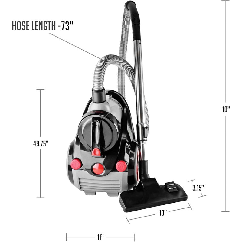 OVENTE Bagless Canister Vacuum Cleaner with Powerful Multi-Surface Suction, Telescoping Wand and Automatic Cord Rewind, Lightweight Corded Cleaning Machine with Sofa/Pet Brush Included, Black ST2010