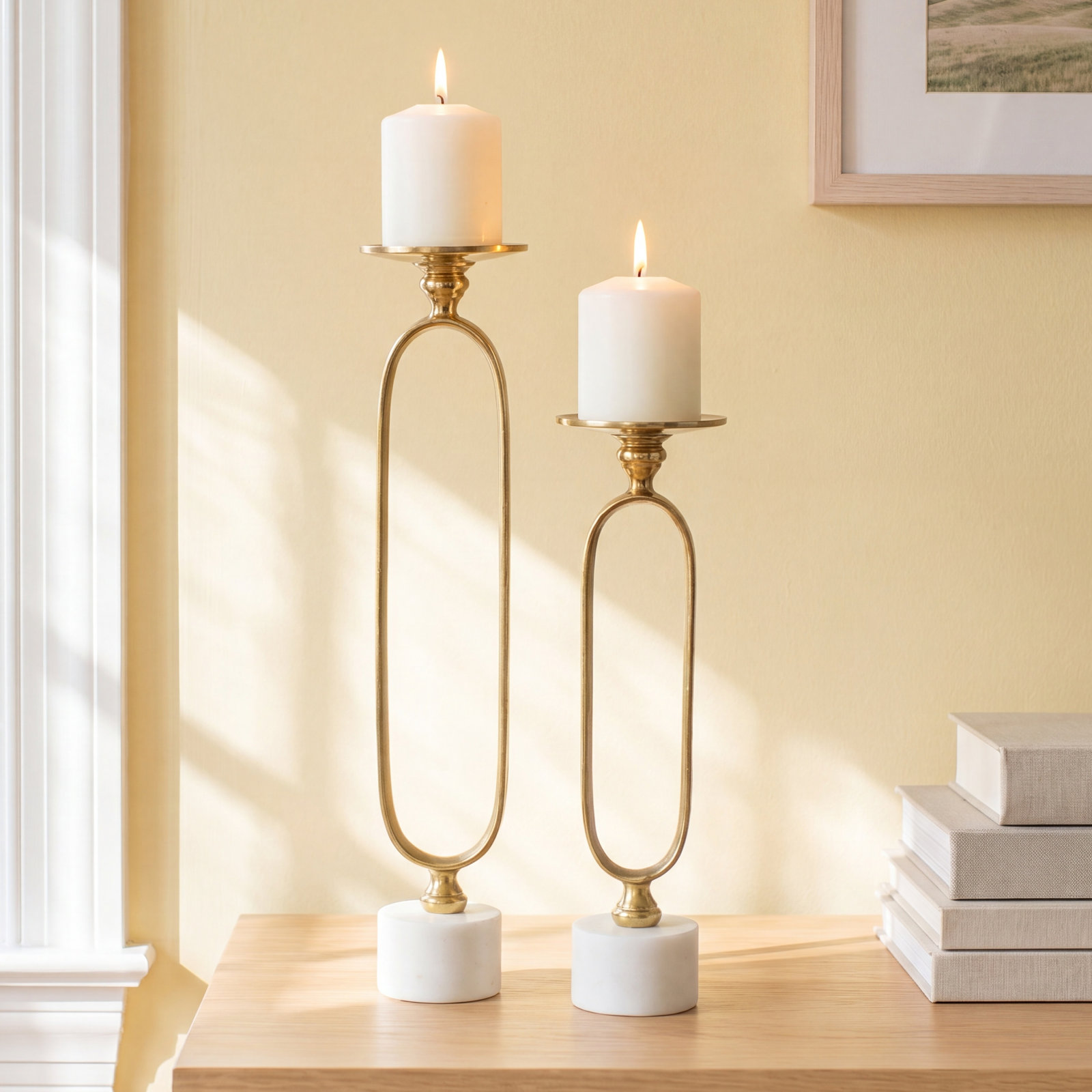 2-Piece Genuine Marble Candlestick Set, Gold
