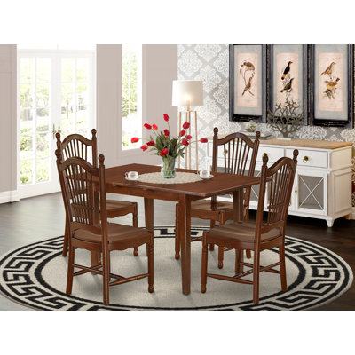 5 Piece Dining Table Set for 4 Includes a Rectangle Kitchen Table with Butterfly Leaf and 4 Kitchen Dining Chairs, Mahogany
