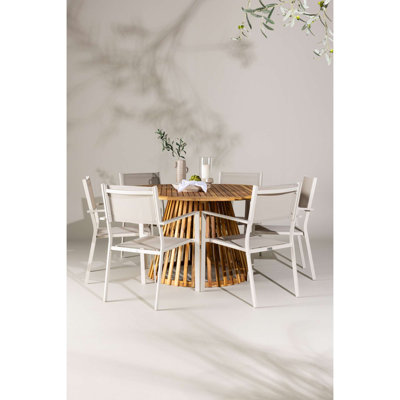 Taniya 6 - Person Acacia Solid Wood Patio Dining Set Round Table