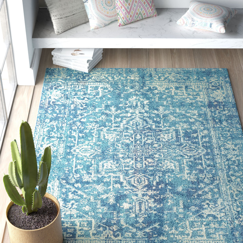 Tapis bleu foncé / bleu sarcelle Hillsby, Rectangle 7 pi 10 po x 10 pi 3 po