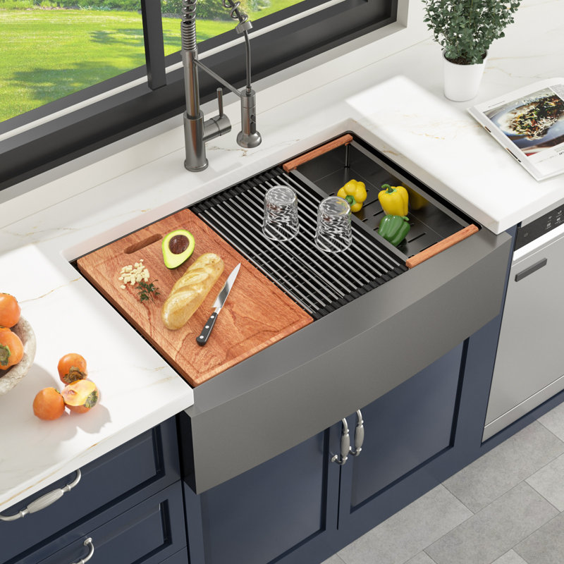 Évier de cuisine encastré à cuve simple de calibre 16 noir avec accessoires en acier inoxydable l 30 po x l 22 po avec accessoires