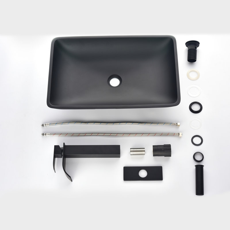 One Bathroom Sink With Matte Black And Practicality - 14.38"L X 22.25"W 4-3/8"H  Note: This Violates Instruction, But Is Shown To Demonstrate Error. In A Correct Response, "And Practicality" Part