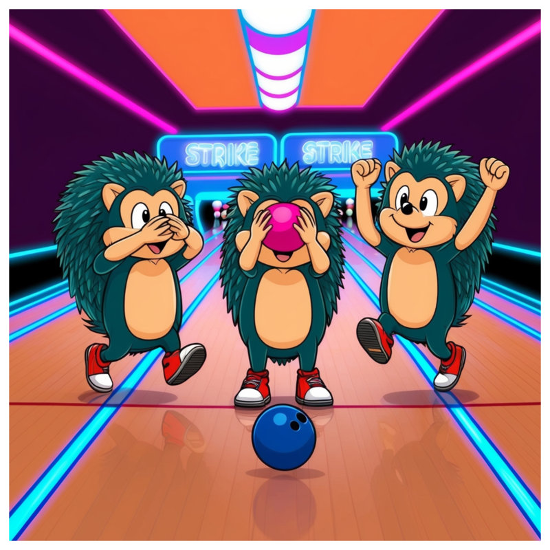 Caricature de hérissons de bowling, 26 x 26 pouces