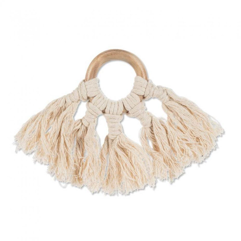 Cotton/Wood Napkin Ring, Ivory/Natural