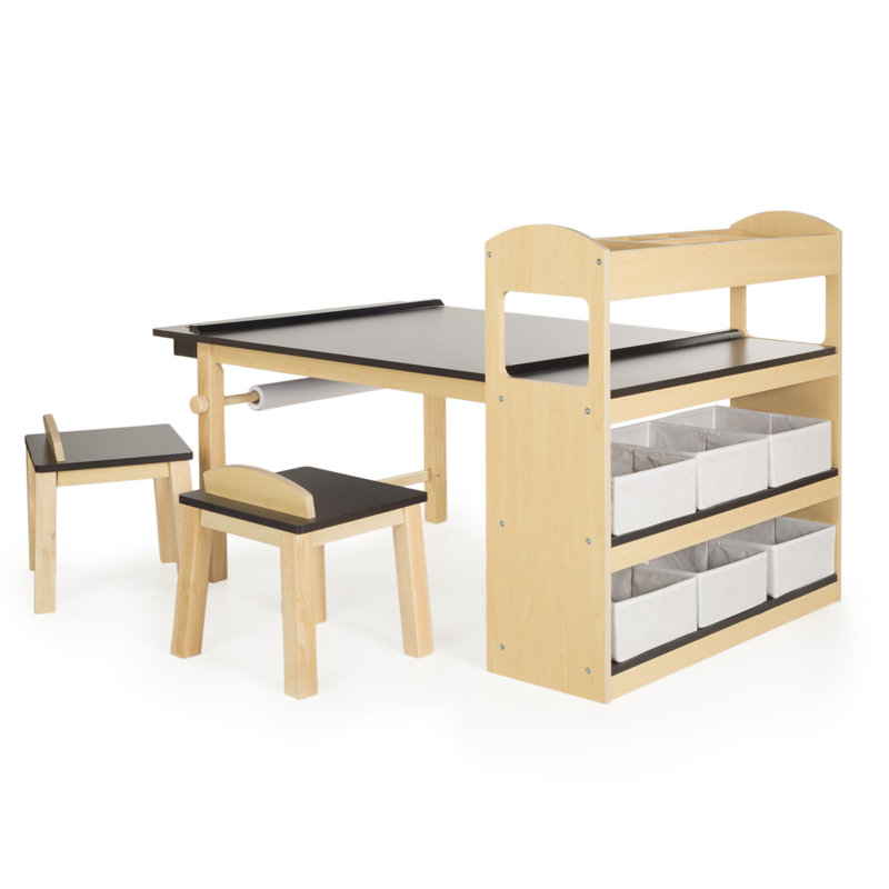 Kids' Wooden Art Center with Storage and Stools