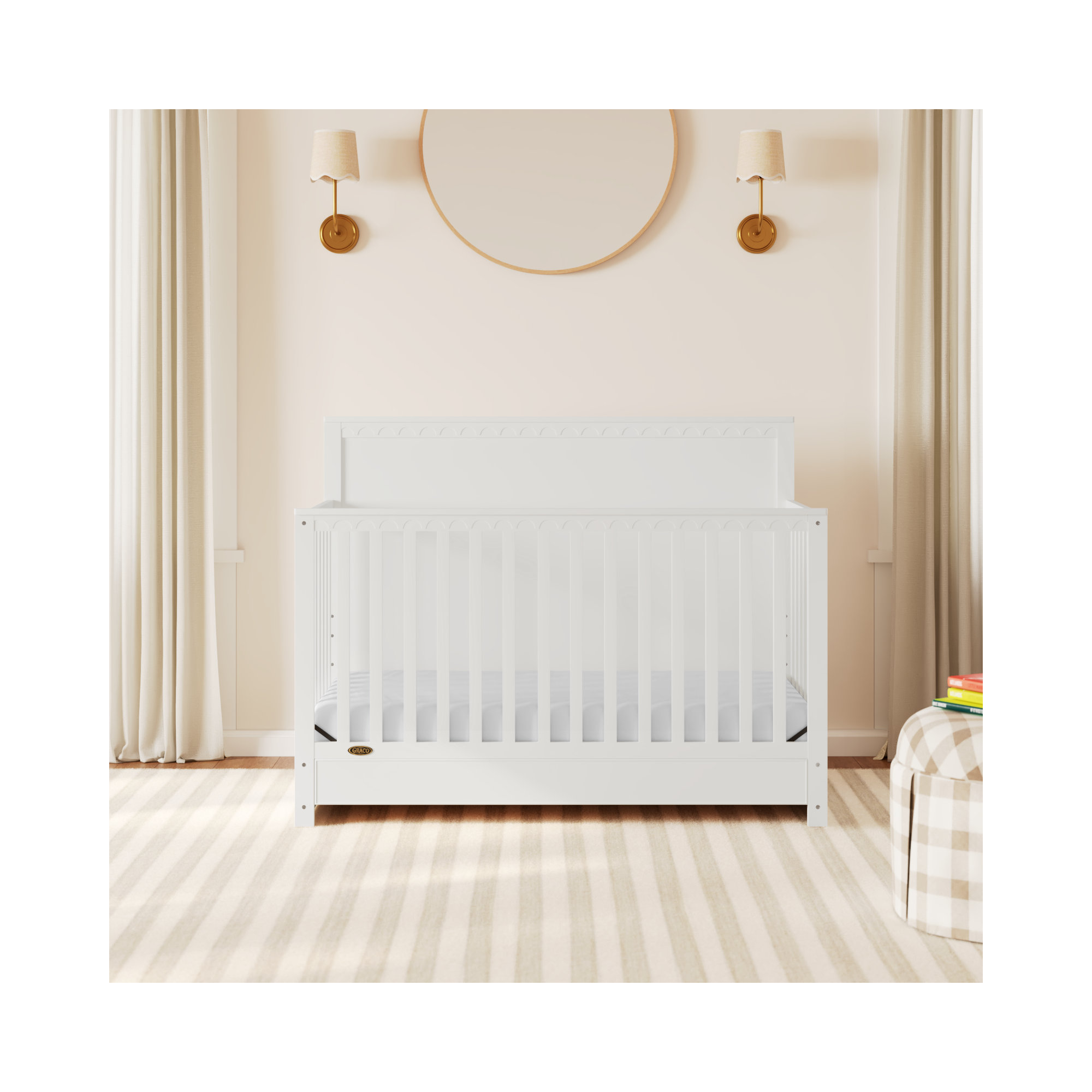 Sasha 5-In-1 Convertible Crib With Drawer, White