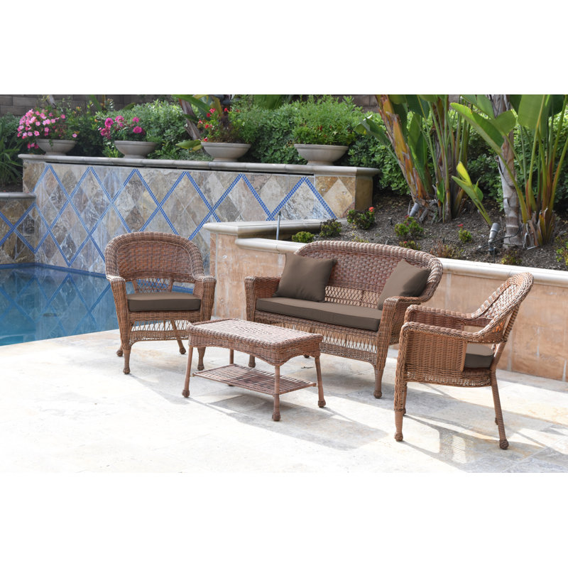 Cecilton 4 Piece Rattan Sofa Seating Group , Cocoa Brown, Honey