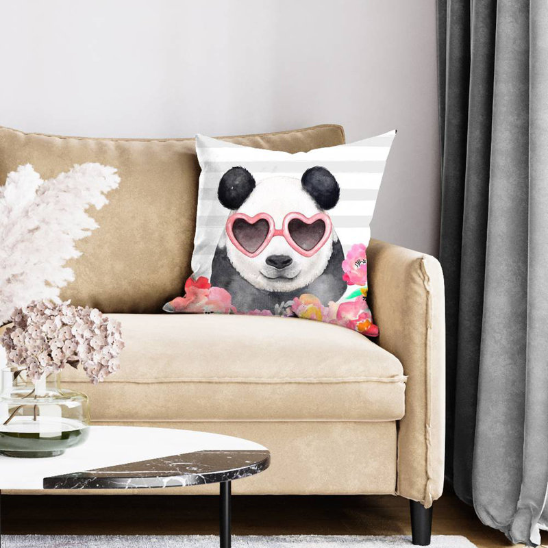 Panda with heart-shaped glasses - 20"x20" Throw pillow cover - Poly twill - Print on demand