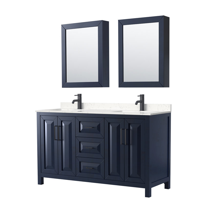 Daria 60 " W Freestanding Standard Free Standing Single Double Vanity Bathroom Vanity With Carrara Marble Top with Mirror