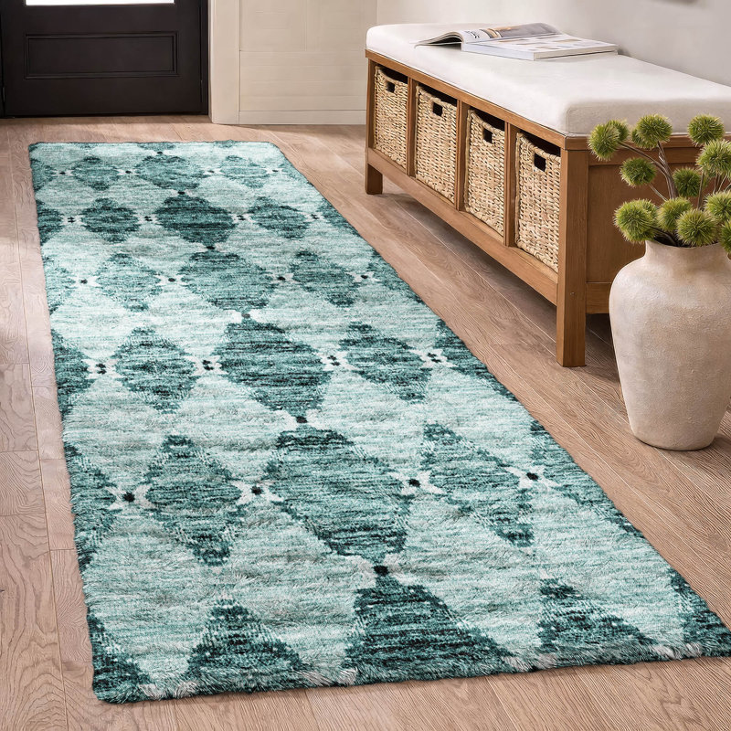 Tapis marocain de qualité supérieure à poils longs Dream Shag ADS610, 2'3" x 7'6" Runner, Sarcelle