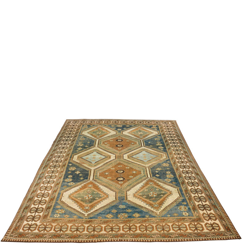 Vintage Handmade 7X10 Blue And Brown Anatolian Turkish Oushak Distressed Area Rug