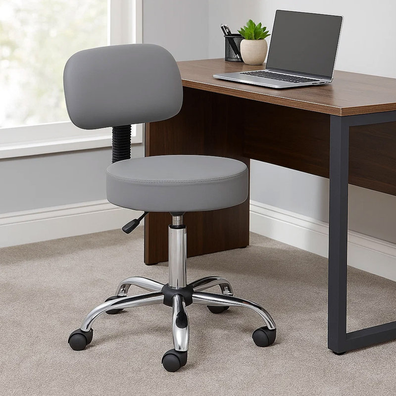 Tabouret pivotant médical à roulettes Fea, siège rembourré rond, dossier bas, Gris