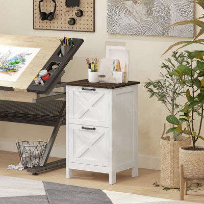 2 Drawer Rustic Farmhouse Filing Cabinet with Barn Doors for A4/Letter Size by Breakwater Bay