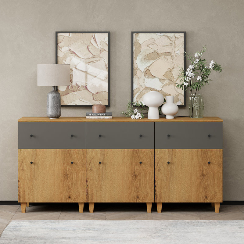 Buffet décoratif Lysiane, Chêne brun / gris foncé