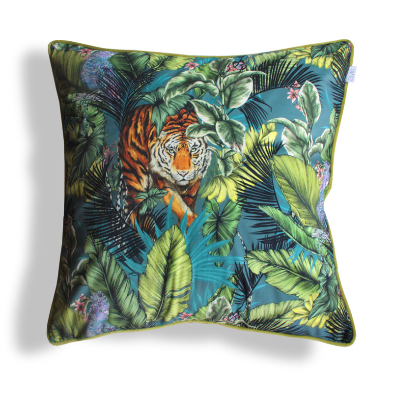 Fleta Animal Print Square Cushion, Twilight Blue/Green/Orange