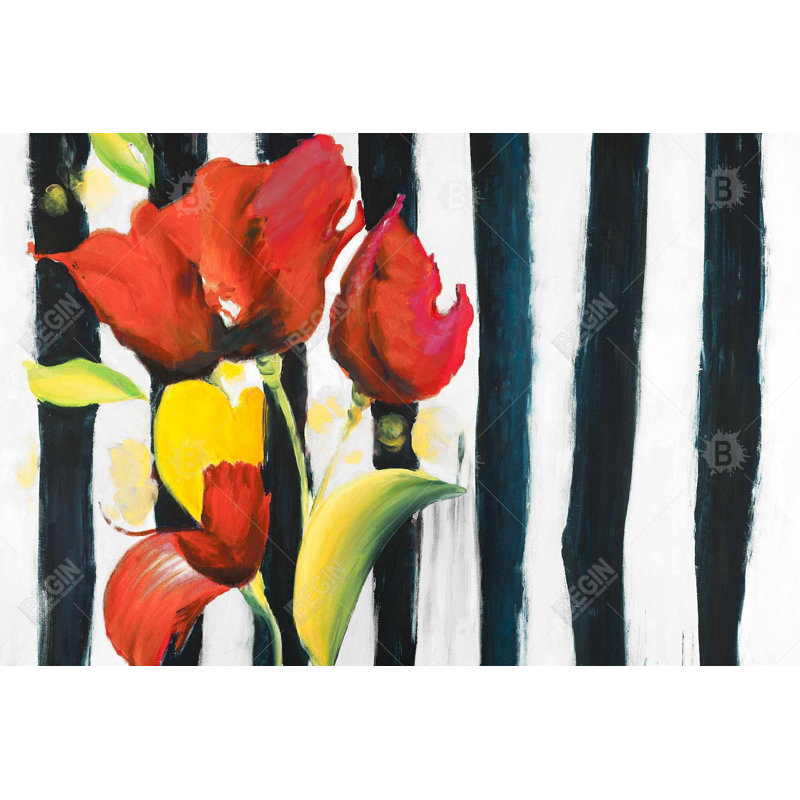 " Red Flowers On Stripes "