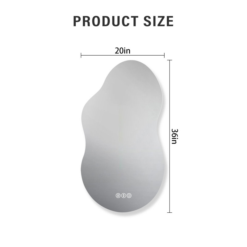 Miroir de salle de bain à DEL irrégulier certifié UL / ETL - Verre trempé antibuée, 3 températures de couleur, gradation continue, garantie de 3 ans