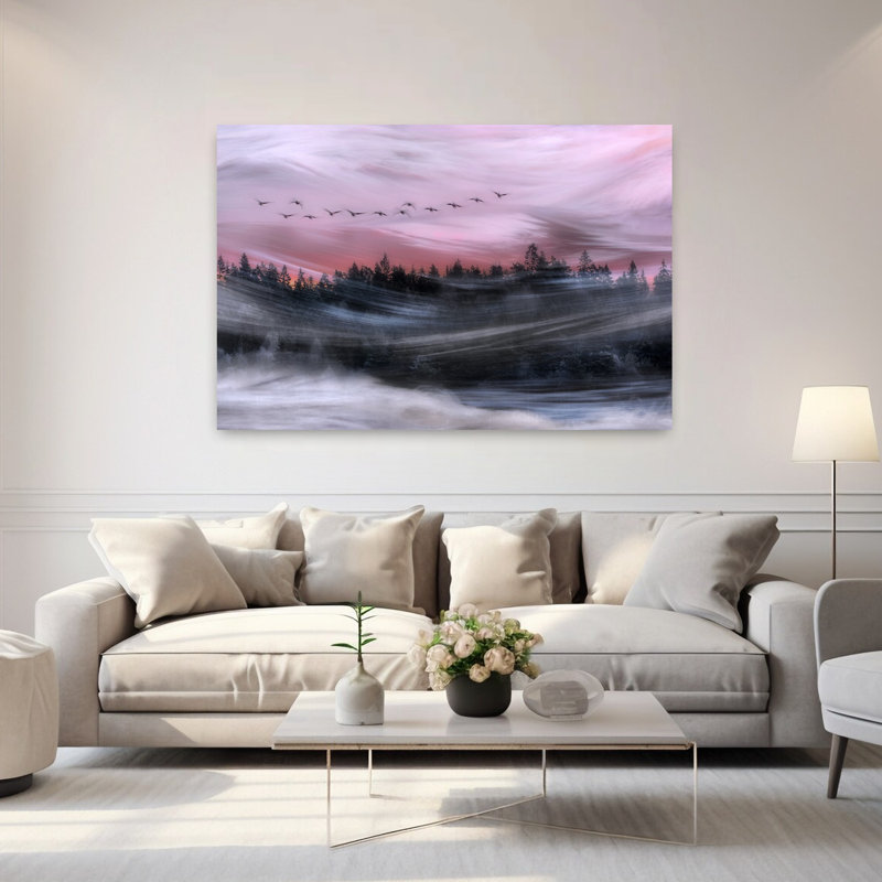 Dashiell Contemporary Art Abstract Contemporary Bird Fly Goose Forest Landscape Wall Art - Wrapped Canvas Print