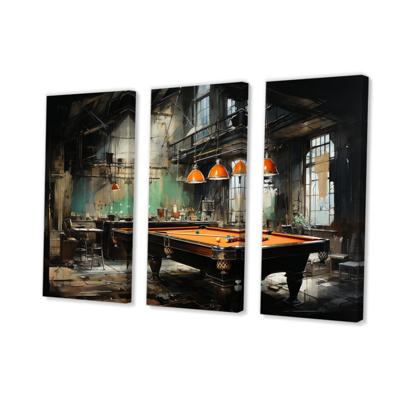 «Billard Industrial Game III» sur toile, reproduction de 3 pièces, H 28 po x l 36 po x P 1 po
