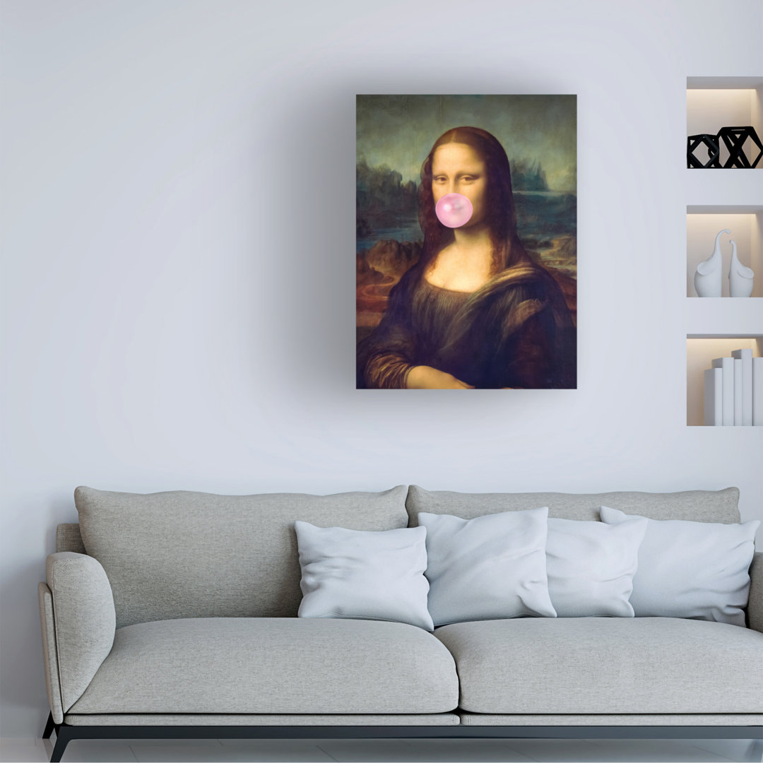 Bolog " Wrapped Canvas Wall Art - Taudalpoi 'Mona Lisa Bubble Gum' Wall Art For Living Room, Bedroom, Or Office Décor - 24x32 " by Taudalpoi Ebern Designs