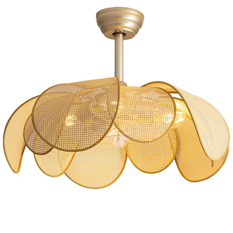 Rattan fandelier Ceiling Fans with Lights, Fandelier Chandelier Ceiling Fan and Remote,Boho,Flush Mount,Low Profile,for Bedroom,Living Room