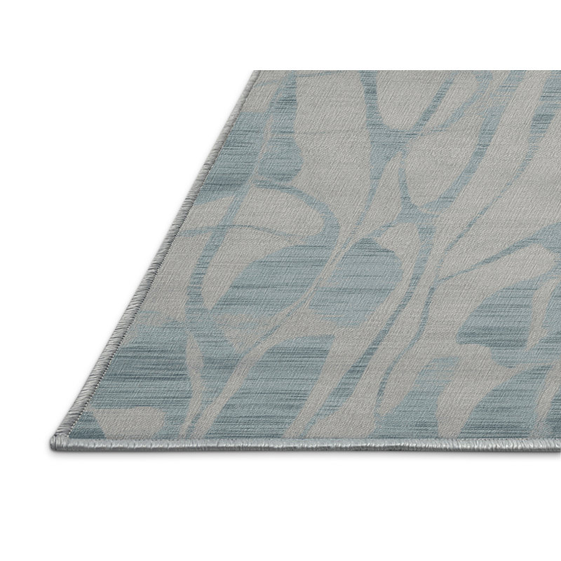 Machine Washable Abstract Blue Area Rug, Square 7'