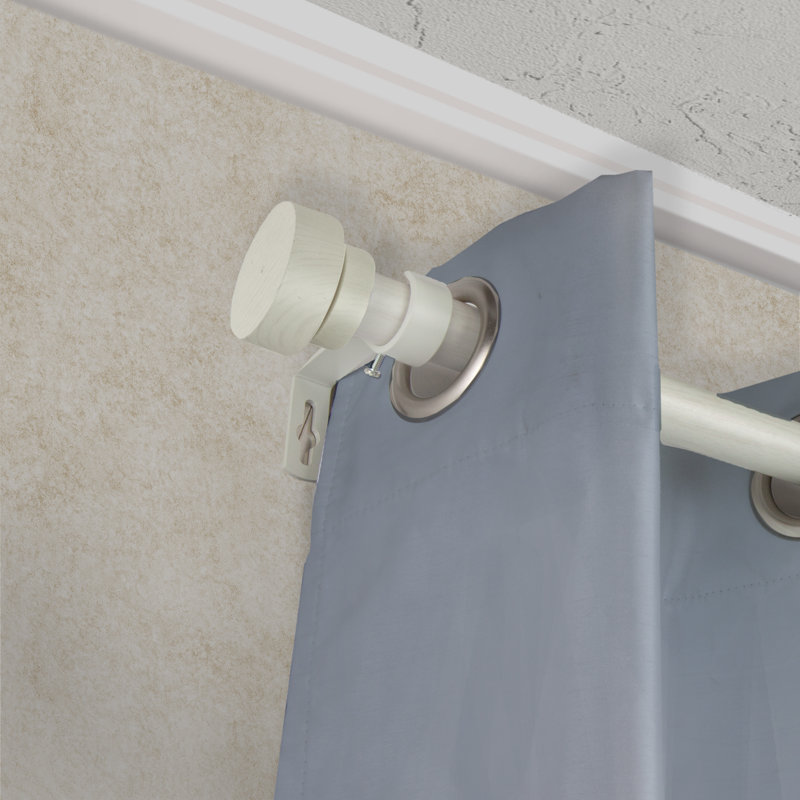 Tringle à rideaux simple en faux bois Abdulah, 48" - 84", Blanc perle