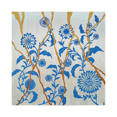 Kintsuki II - The Antique Plate With Blue Flowers - Wall Art Print - Wrapped Canvas