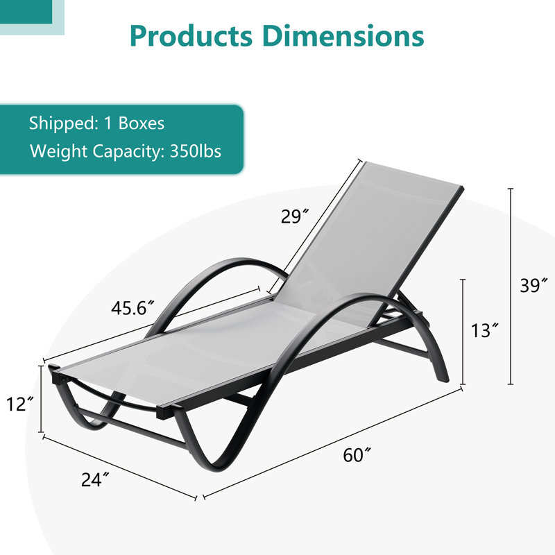 Rannon Outdoor Metal Chaise Lounge with Armrests , Light Gray