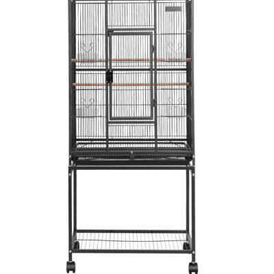 Flat Top Bird Flight Cage 24.6 X 16.7 53.9 Inch Wrought Iron With Perches Slide-Out Tray Plastic Feeders And For Small To Medium Birds Stable Reliable Structure Conure Ample Space Activity Rest