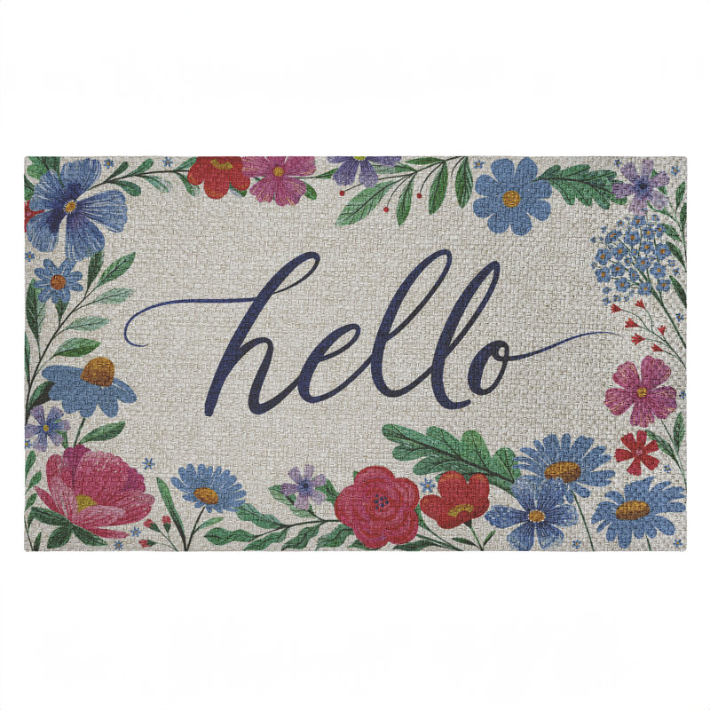 Paillasson Hello Cursive & Floral, Hello Cursive & Floral Border